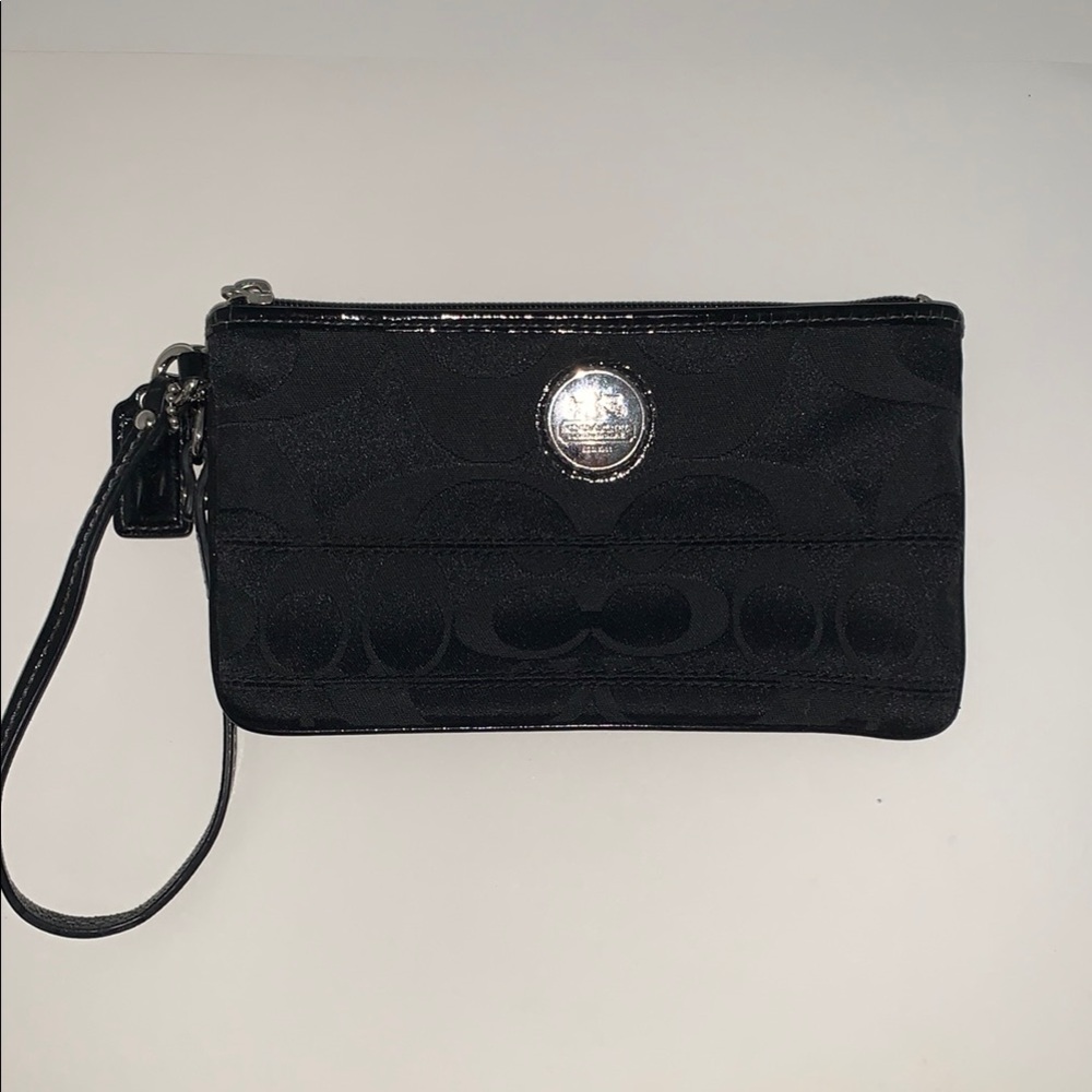 Coach Black Wristlet with Silver Emblem